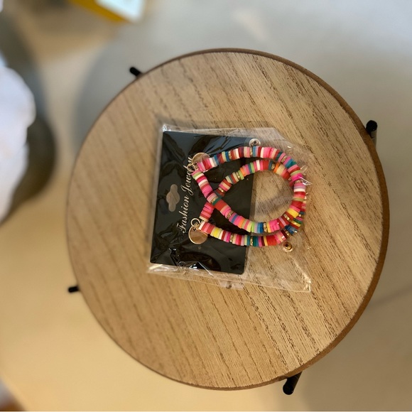 Multicolor Clay Bead Hoop Earrings, NEW - Picture 2 of 3